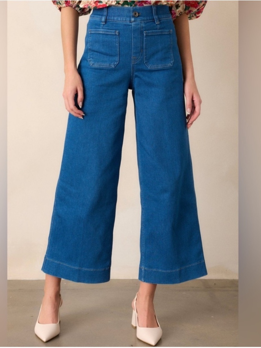 SPANXSHAPE® EVERYWEAR CROPPED WASHED BLUE WIDE LEG JEANS size large - Picture 3 of 10